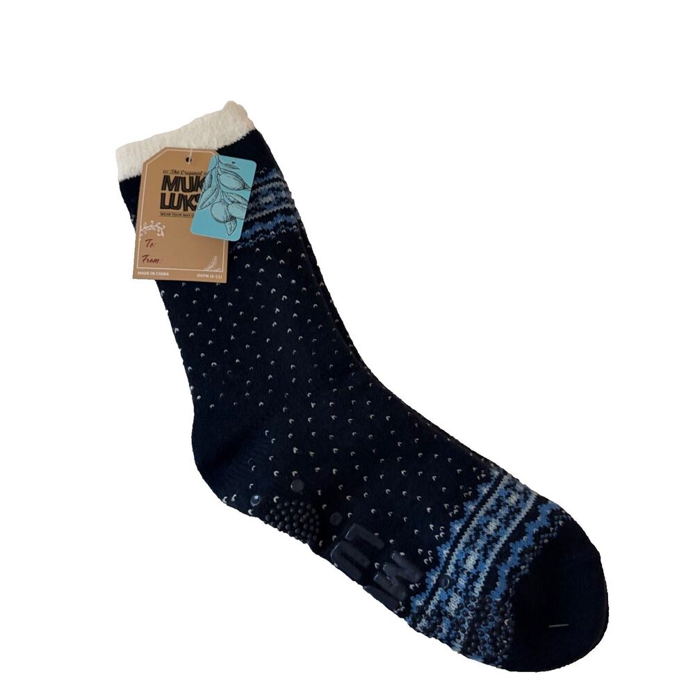 Muk Luks Socks Women's One Size (6-11) Fuzzy Winter Navy Blue NWT